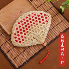 小蒲扇 扇型麥稈扇子 夏季手工編織 老中式 大蒲扇 兒童手搖小扇, 扇形蒲扇-紅, 1個