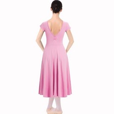 IBAKOM 여성용 발레 댄스 드레스 캡 슬리브 오픈 백 주름 장식 프론트 A라인 발레리나 코스튬 틴 브이넥 하늘거리는 맥시 드레스 화이트. L 319088