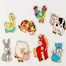 끄니스토어 동물 꼭지퍼즐 교육용완구 원목교구