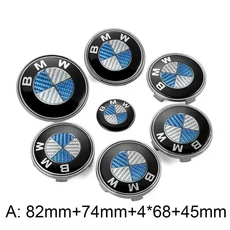 7개 세트 자동차 전면 엠블럼 후면 배지 휠 허브 캡 스티커 E90 E60 E61 E93 E87 E36 E46 E53 X1 X3 X5 X6, 08 H-74 82mm