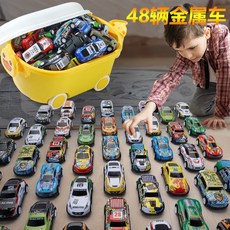 合金小車禮盒 兒童合金小汽車玩具車鐵皮套裝仿真回力男孩賽車模型生日禮物禮盒, 1個, 48辆【金属回力车】塑料收纳盒