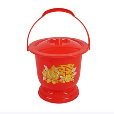 DFMEI 大紅塑料痰盂手提帶蓋子坐便盆老人孩子婦女尿盆婚慶陪嫁馬桶, 1個, 紅色:255*230