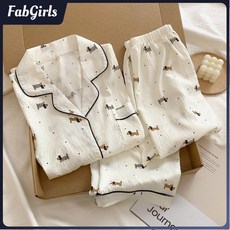 台灣出貨超舒服必買 日系小狗情侶睡衣 長袖睡衣 春秋季可愛卡通睡衣 寬鬆舒適純棉睡衣 長袖長褲 男女家居服