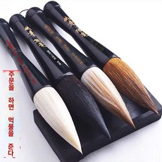 대붓 서예붓 액자용 한국화 한자쓰기 큰붓 붓글씨 동양화 가보 대형, 늑대털과 양털로 만든 곰털 각 1개(총 4개), 천연 흑우 뿔뿔이 250g 먹물 증정