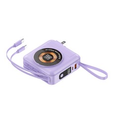 超快行充 20000mAh 磁吸無線行動電源 自帶線 雙快充 可拆卸插頭, 紫色, K15S