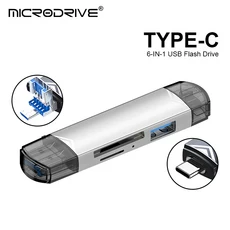 6in 1 카드 리더기 USB3.0 to Type C 마이크로 OTG 어댑터 다기능 SD TF 고속, 01 6 in 1 silver
