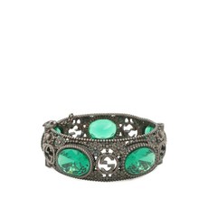 구찌 중고 2000-2015 스털링 실버 앤 스톤 인터로킹 G 플라워 힌지 뱅글