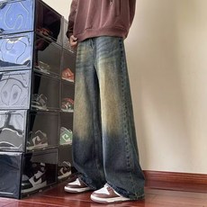 跨境牛仔褲男東南亞爆款水洗闊腿牛仔褲男款復古做舊寬鬆直筒褲子