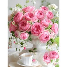 MJS 보석십자수 50x40cm (캔버스형) DIY 세트 MJ8, MJ25 장미사랑 꽃병, 1개