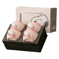 쑤시 스누피 마카롱 시리즈 밥공기 4개입 선물 상자 포함, 핑크, 1개