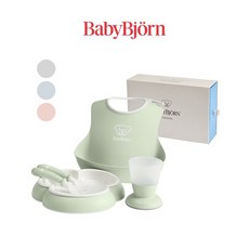 베이비뵨 [베이비뵨] 베이비 디너세트 (턱받이 플레이트 스푼 포크 컵), 파우더그린