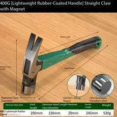 직선형 자석식 가정용 양뿔 망치 고경도 수공용 일체형, 01 China Mainland, 03 Plastic handle 400G