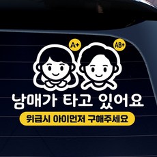 아이가 타고 있어요 캐릭터 반사스티커 위급시 혈액형, 1개, 남매