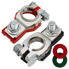 Jersvimc 1쌍 자동 배터리 터미널 커넥터 상단 포스트 네거티브 및 포지티브 배터리 터미널 클램프 자동차 배터리 케이블 엔드 트럭 밴 자동차용 와셔 포함 364077, 2