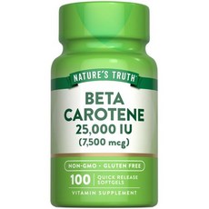 네이처스 트루스 베타카로틴 25000 IU 소프트젤 | 10 Nature's Truth Beta Carotene 25000 IU Softgels | 100 Count | Vitam, 무향, 100개(1팩), 1개