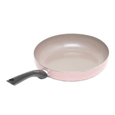 寶貝屋 義大利品牌陶瓷不沾鍋具4件組, 粉色, 1套, 24公分鍋X1 30公分炒鍋X1 30公分炒鍋蓋X1 鏟子X1