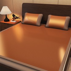 夏季藤席涼蓆加厚正反冰絲涼蓆可摺疊席家用艾草藤席藤, 古風-薑黃【藤+冰絲】