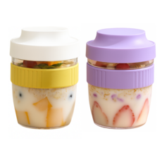 런치팟 요거트팟 오트밀컵 밀프랩컵 샐러드컵 2세트, 2개, 화이트+퍼플