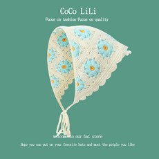 臺灣出貨 辣妹網紅拍照花朵法式三角巾頭巾女可愛針織髮帶絲巾高級感頭飾夏