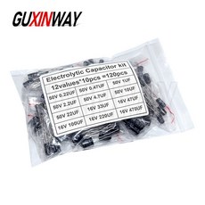 1 세트 120 개 12 값 0.22UF-470UF 알루미늄 전해 커패시터 구색 키트 세트 팩 UF-UF 전자 부품 액세서리 소스
