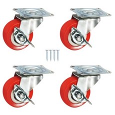 적색 PVC 캐스터 고중량 바퀴 2인치 회전 브레이크형, 4개