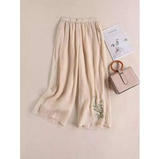 린넨 와이드 팬츠 자수 남녀공용 생활 한복 바지 마 명상복 요가 전통 개량 중화풍 빅사이즈 밴딩 통바지 여름 가볍고