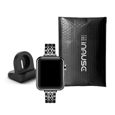 IMMUSE 蘋果手錶金屬錶帶 7/6/SE/5/4/3/2/1+矽膠充電座+調節工具, 黑色(調節工具)+黑色(充電座), 38/40mm