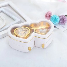 少女可愛大號雙桃心跳舞女孩音樂盒飾品收納禮品, 白色