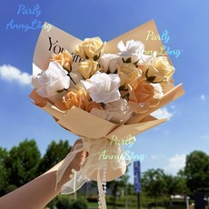 香檳伴娘手捧花香皂玫瑰花束520情人節送女朋友閨蜜創意生日禮物, 禮袋+燈串+賀卡, 香檳伴娘手捧花