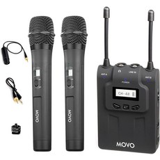 Movo WMIC80 UHF 무선 핸드헬드 마이크 시스템 통합 송신기가 있는 휴대용 마이크 2개 휴대용 수신기 및 DSLR 카메라용 슈 마운트 포함 (109.2m(330피트, Movo WMIC80 UHF 무선 핸드헬드 마이크 시스