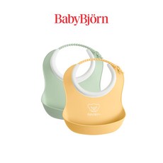 베이비뵨 스몰 베이비 빕 이유식 턱받이 세트, 라이트 옐로우/그린, 1개, 2개입