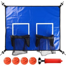 리레 트램펄린 농구 후프 부착물 PVC 소재 더블 바스켓 림 아웃도어 골 게임 액세서리 미니 볼 1개 인플레이터 4개 포함