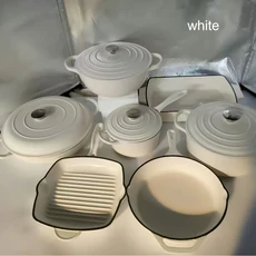 7개 세트 논스틱 에나멜 주철 냄비 프라이팬 스테이크 팬 베이킹 다양한 색상 가능 조리기구, 01 China Mainland, 05 white