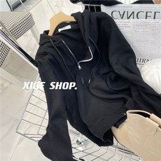 체인지쉬(change she) 여성 얇은 와플 후드 자켓 루즈핏 캐주얼 집업 자켓