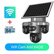 LS VISION 무선 WiFi 태양 광 카메라 3 렌즈 화면 4G SIM 카드 캠 인간 탐지 야외 감시, 07 WiFi Cam Add 64G