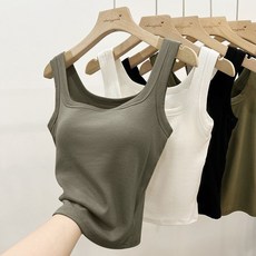 含胸墊背心 寬肩帶設計 內搭打底修身上衣