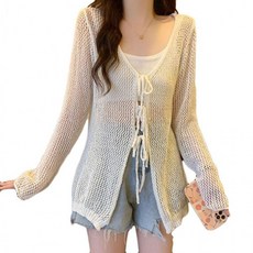 데일리 패션 여성 니트 스트링 펀칭 가디건