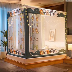 蚊帳蒙古包防摔防蚊床笠加大蚊帳小孩蚊帳雙人蚊帳單人蚊帳蚊帳家用臥室帶支架蚊帳大床小孩防摔拉鏈式床簾防塵頂, 恐龍-布頂-含床簾【回底蚊帳】,1.5*2.0米【烤漆支架】