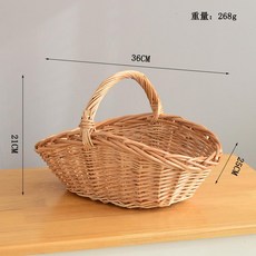 柳編復古花籃 手提編織水果蔬菜收納籃, 單條柳編平底手提籃 - 小號, 1個
