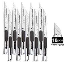 1/5/10Pcs 유틸리티 나이프 스테인레스 스틸 종이 컷 박스 커터 도구 키트 미끄럼 방지 블레이드 Unboxing, 08 10 Pcs Sharp Tipped