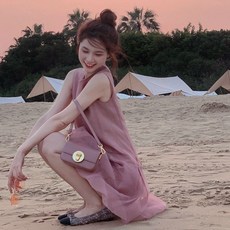 투니스 여성 단색 A라인 숏 민소매 원피스