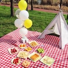 헤이루미 휴대용 접이식 손잡이 피크닉 캠핑 매트 돗자리, 체크 레드