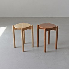 에코상사 원형 고무나무 원목 스툴 2color, 원형스툴 브라운
