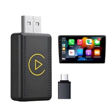미니 무선 스마트 자동차 어댑터 애플 카플레이 안드로이드 오토 2 in 1 플러그 앤 플레이, 블랙, Carplay