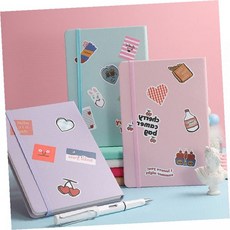 다이어리 노트 스티커 데코 하드커버 체리 토끼 하트 패턴 학생 사무용 기록장 일기장, 1개, 핑크
