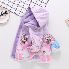 여아 바람막이 후드 집업 자켓 방풍자켓 양면 기모안감 키즈점퍼 귀여운 라부부 캐릭터 아동 외투, 130cm, 퍼플 기모있음양면착용