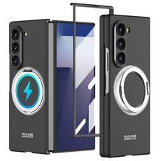 YQODSZ 삼성 갤럭시 Z 폴드 7 케이스 회전 링 홀더 포함 Z Fold7 마그네틱 케이스 호환 Magsafe 액세서리 내장 액정보호필름 슬림 하드 PC 보호 커버 Z, 블랙