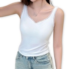 메리앤유 레이스 브이넥 골지 캡 브라 이너 나시 슬림 핏 이너 탑