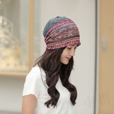 限時下殺 輕薄透氣頭巾帽 防風頭巾 月子帽 化療帽 魔術頭巾 防曬 騎車 包頭帽 套頭帽 圍巾 帽子女 秋冬季 NRI, 4民族風銹紅, 1個