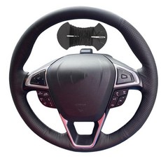 가죽 스티어링 휠 케이스 자동차 랩 스티치 커버 포드 퓨전 몬데오 2013-2014 엣지 4dr SUV 2015-2017 세단 2013-2018에 적합 블루 220941, 블랙 스레드